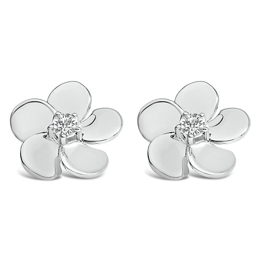 Aretes de botón con forma de pétalo de flor con diamante cultivado en laboratorio de 1/3 Cttw en oro blanco de 10K
