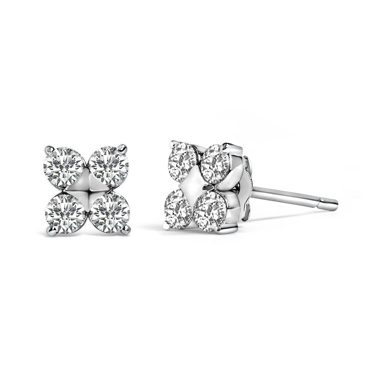 Pendientes de copo de nieve de 10K en oro blanco con diamantes cultivados en laboratorio de 1/2 quilate en total