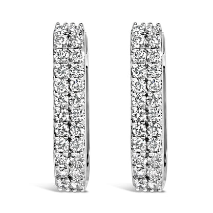 Pendientes de aro tipo Huggie de doble fila con diamantes cultivados de 1/4 Cttw de oro blanco de 10K