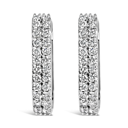 Pendientes de aro tipo Huggie de doble fila con diamantes cultivados de 1/4 Cttw de oro blanco de 10K