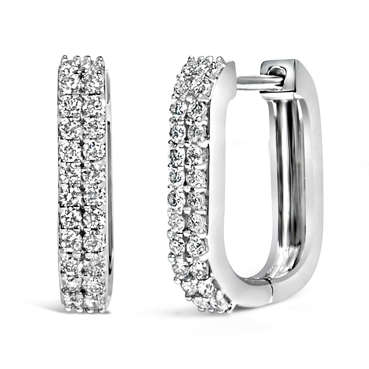 Pendientes de aro tipo Huggie de doble fila con diamantes cultivados de 1/4 Cttw de oro blanco de 10K