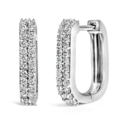 Pendientes de aro tipo Huggie de doble fila con diamantes cultivados de 1/4 Cttw de oro blanco de 10K