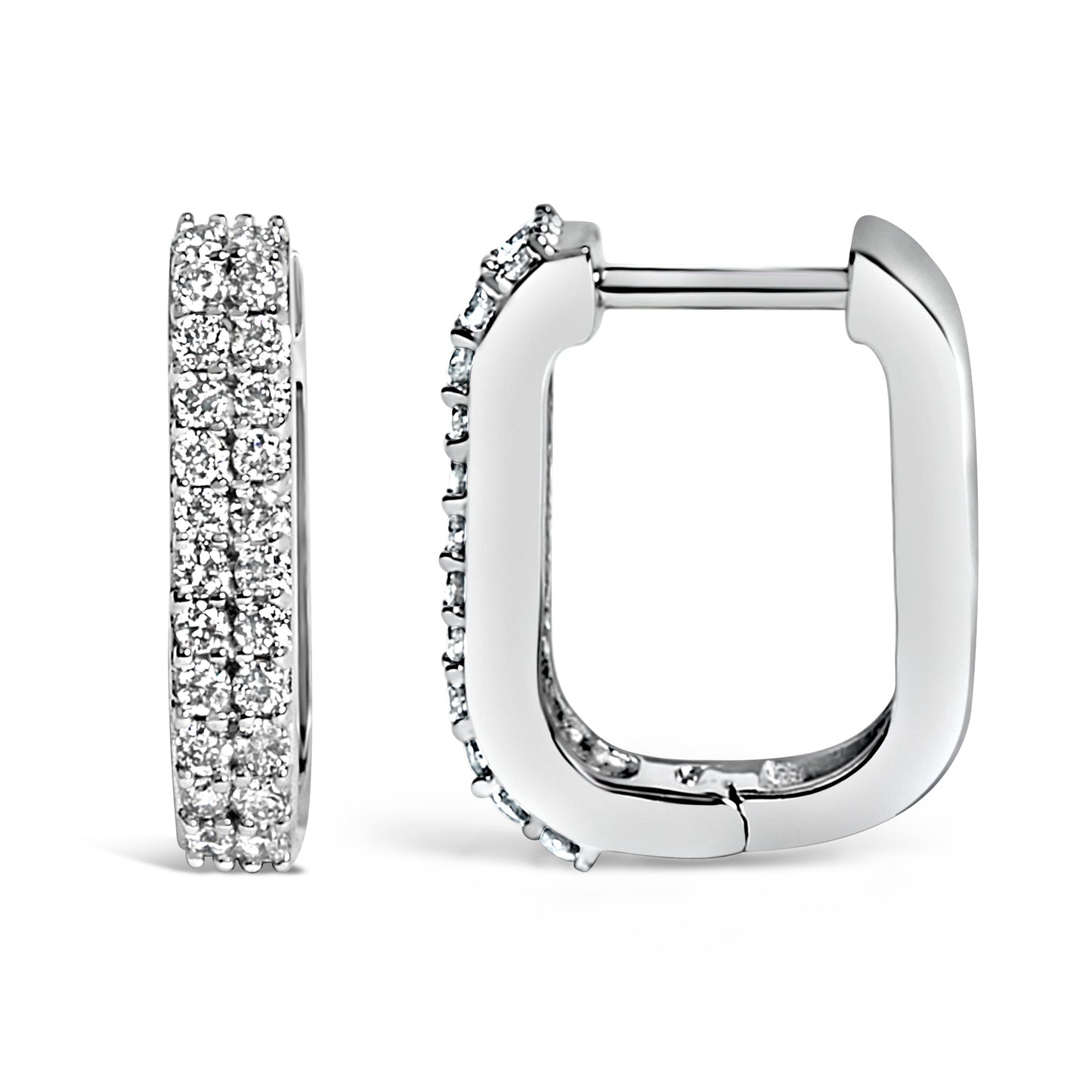Pendientes de aro tipo Huggie de doble fila con diamantes cultivados de 1/4 Cttw de oro blanco de 10K