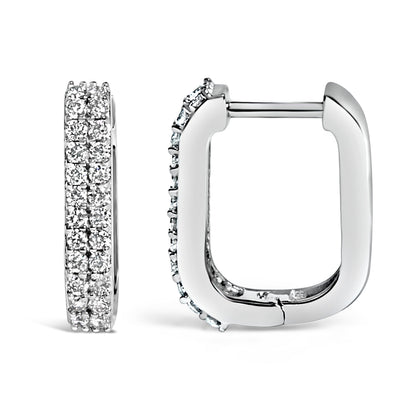 Pendientes de aro tipo Huggie de doble fila con diamantes cultivados de 1/4 Cttw de oro blanco de 10K