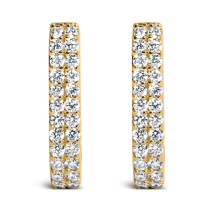 Pendientes de aro tipo Huggie de doble fila con diamantes cultivados de 1/4 Cttw de oro blanco de 10K