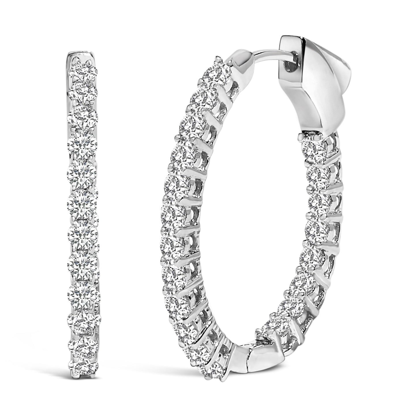 Pendientes de aro de oro blanco de 14 quilates con diamantes ovalados cultivados en laboratorio de 1,0 quilates (peso total)