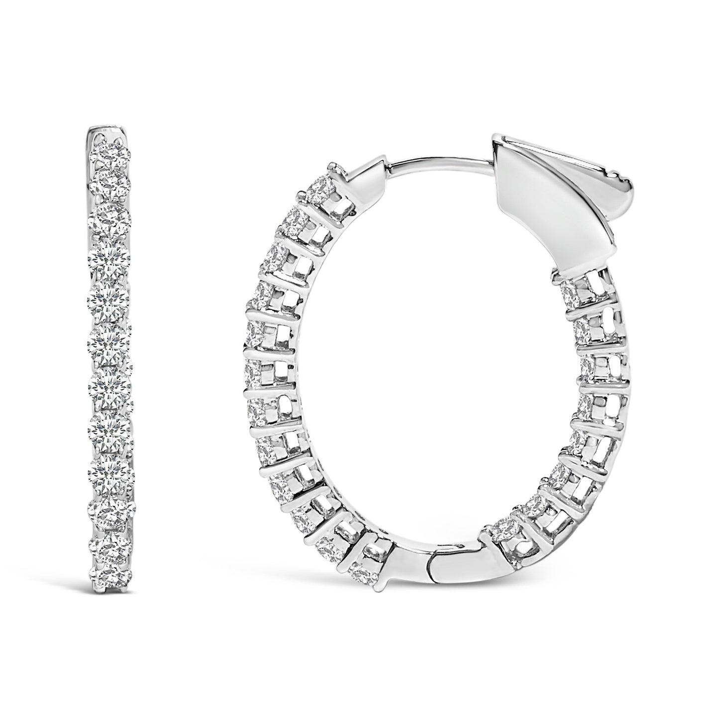 Pendientes de aro de oro blanco de 14 quilates con diamantes ovalados cultivados en laboratorio de 1,0 quilates (peso total)