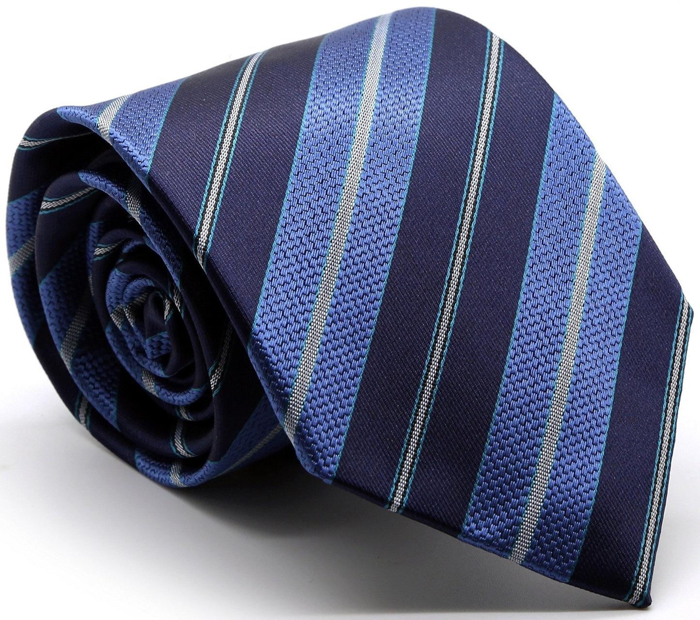Mens Dads Classic Turquoise Striped Pattern Business Casual Necktie & Hanky Set F-6