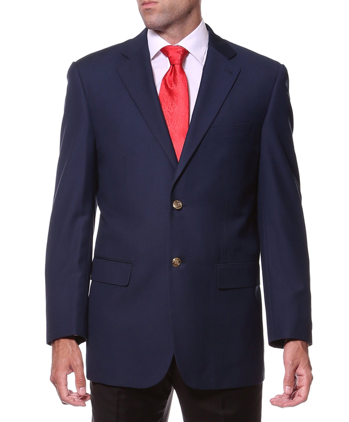 Gold Button FE28001 Navy Blue Solid Bright Color Blazer