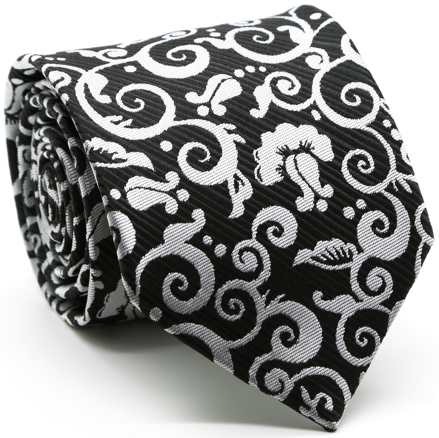 Mens Dads Classic Black Paisley Pattern Business Casual Necktie & Hanky Set FO-1