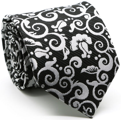 Mens Dads Classic Black Paisley Pattern Business Casual Necktie & Hanky Set FO-1