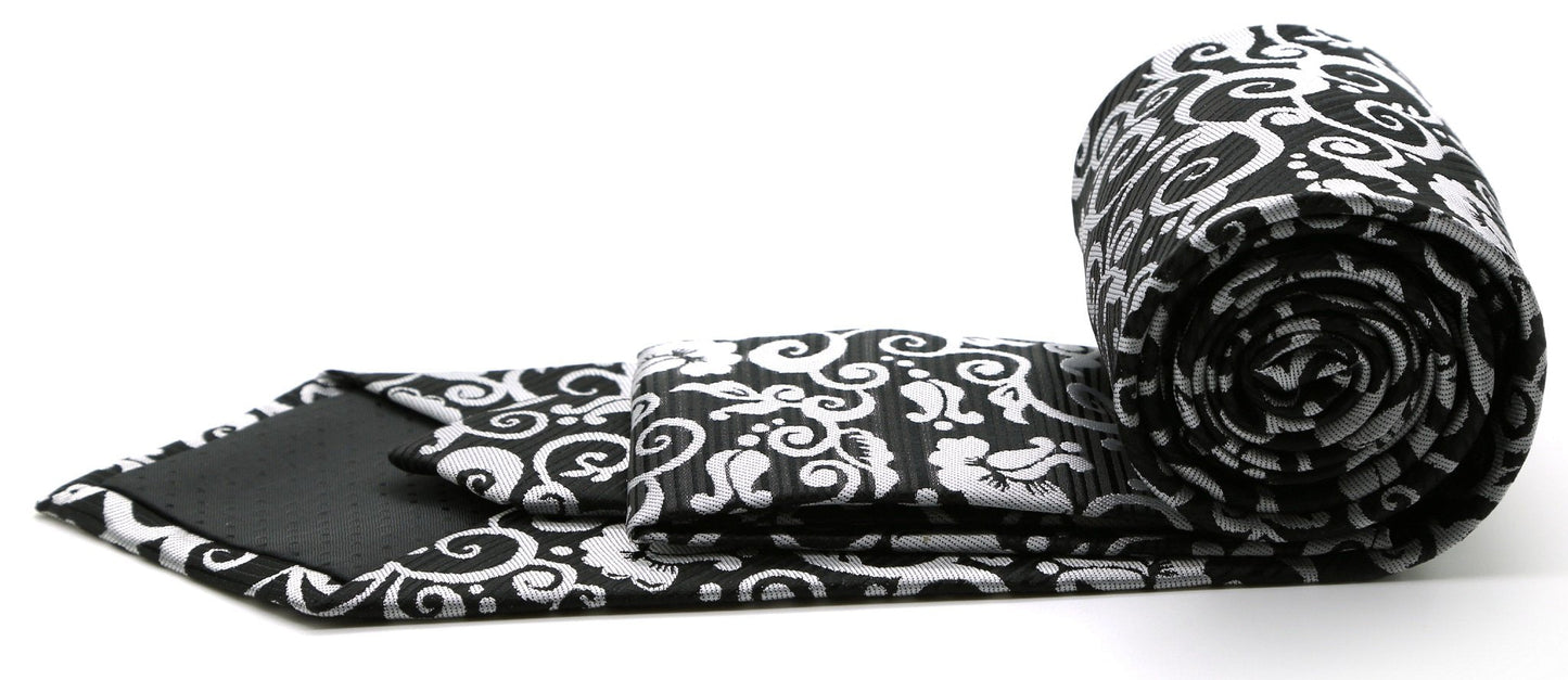 Mens Dads Classic Black Paisley Pattern Business Casual Necktie & Hanky Set FO-1