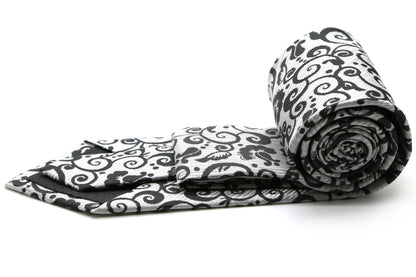 Mens Dads Classic White Paisley Pattern Business Casual Necktie & Hanky Set FO-4
