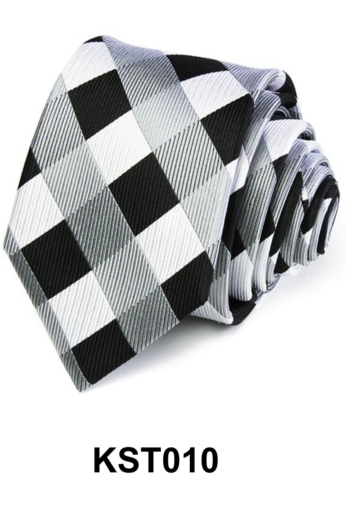 KST010 Black and White Silk Tie