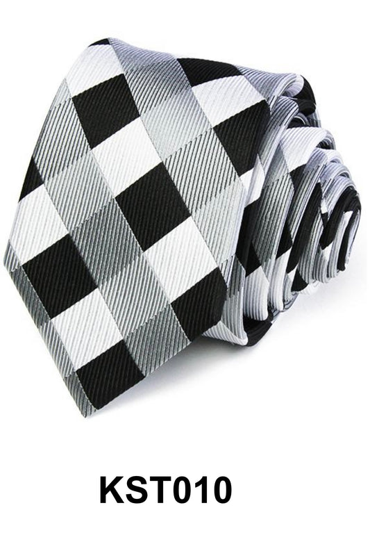 KST010 Black and White Silk Tie