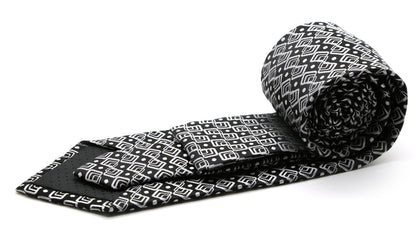 Mens Dads Classic Black Geometric Pattern Business Casual Necktie & Hanky Set G-1