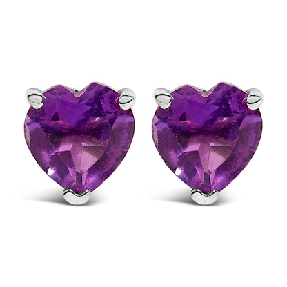 Pendientes de oro blanco de 14 quilates con solitario de amatista morada de corte corazón de 5 mm