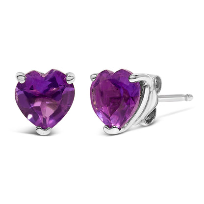 Pendientes de oro blanco de 14 quilates con solitario de amatista morada de corte corazón de 5 mm