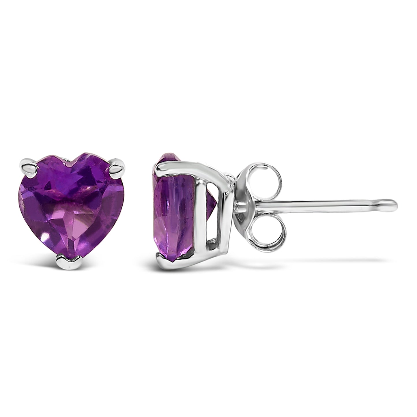 Pendientes de oro blanco de 14 quilates con solitario de amatista morada de corte corazón de 5 mm