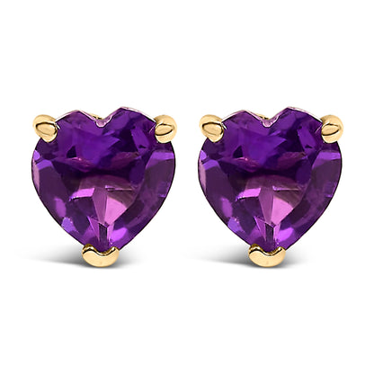 Pendientes de oro blanco de 14 quilates con solitario de amatista morada de corte corazón de 5 mm