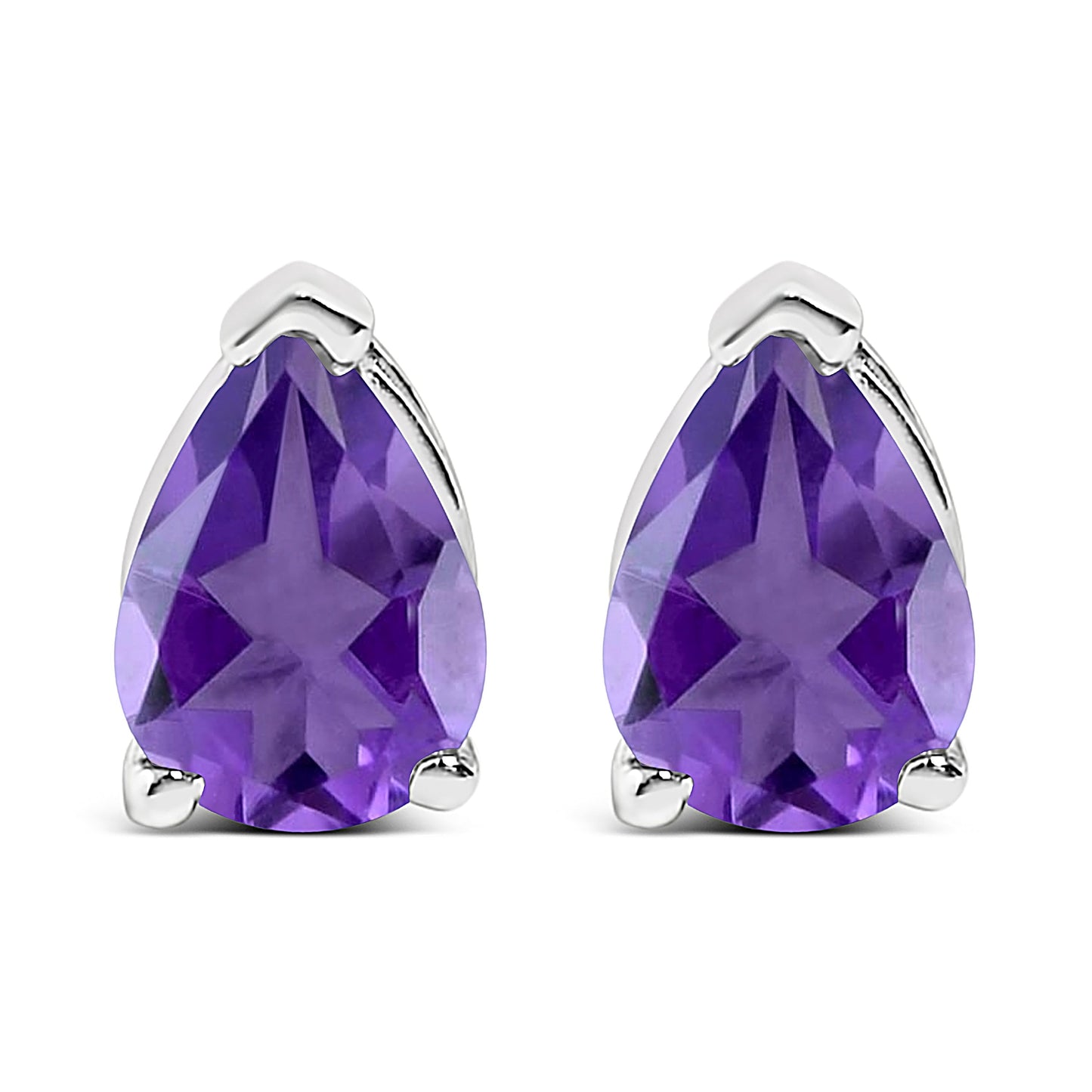 Pendientes de oro blanco de 14 quilates con solitario de amatista morada en forma de pera de 6x4MM