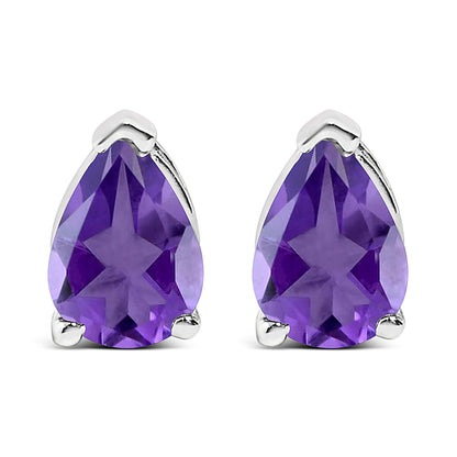 Pendientes de oro blanco de 14 quilates con solitario de amatista morada en forma de pera de 6x4MM