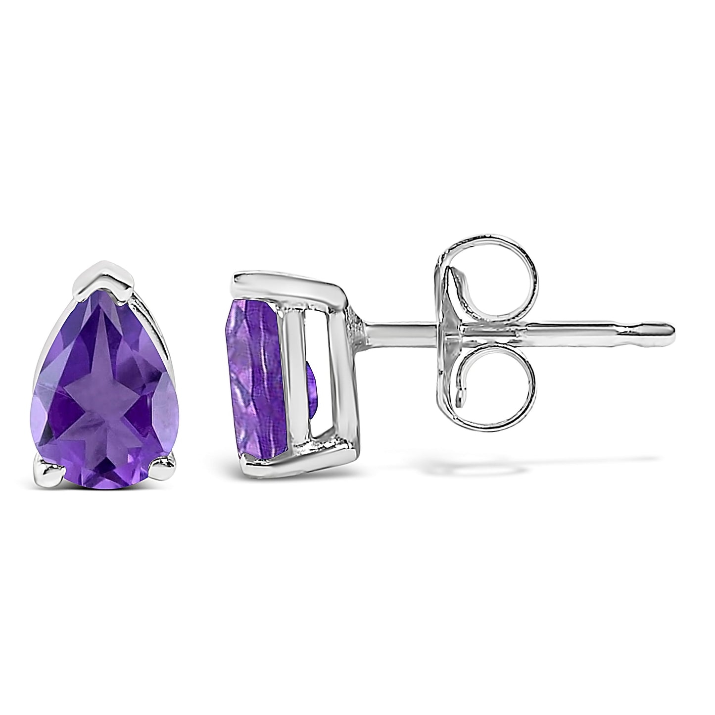 Pendientes de oro blanco de 14 quilates con solitario de amatista morada en forma de pera de 6x4MM