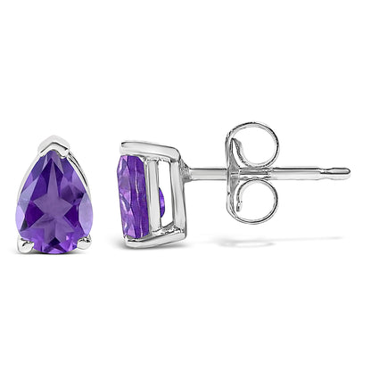 Pendientes de oro blanco de 14 quilates con solitario de amatista morada en forma de pera de 6x4MM
