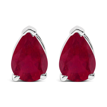 Pendientes de oro blanco de 14 quilates con solitario de amatista morada en forma de pera de 6x4MM