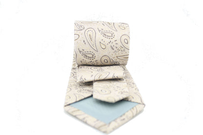 Mens Dads Classic Beige Paisley Pattern Business Casual Necktie & Hanky Set GF-4