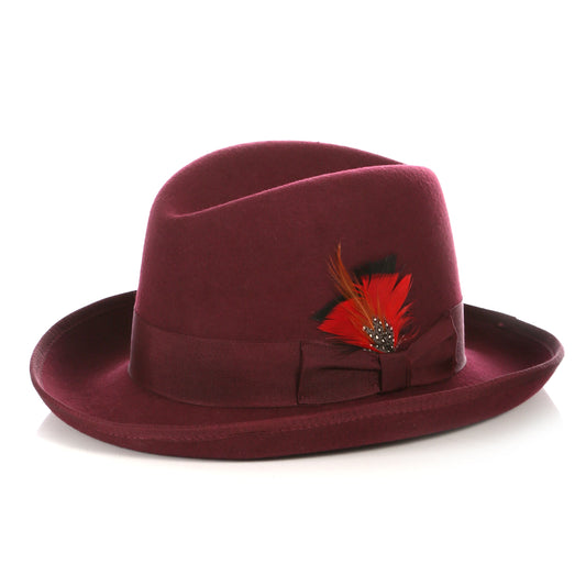 Ferrecci Burgundy Wool Felt Godfather Fedora Hat