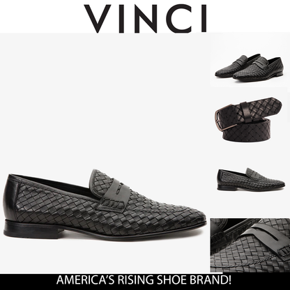 The Grand Woven Leather Black  Men Shoe Penny Loafer