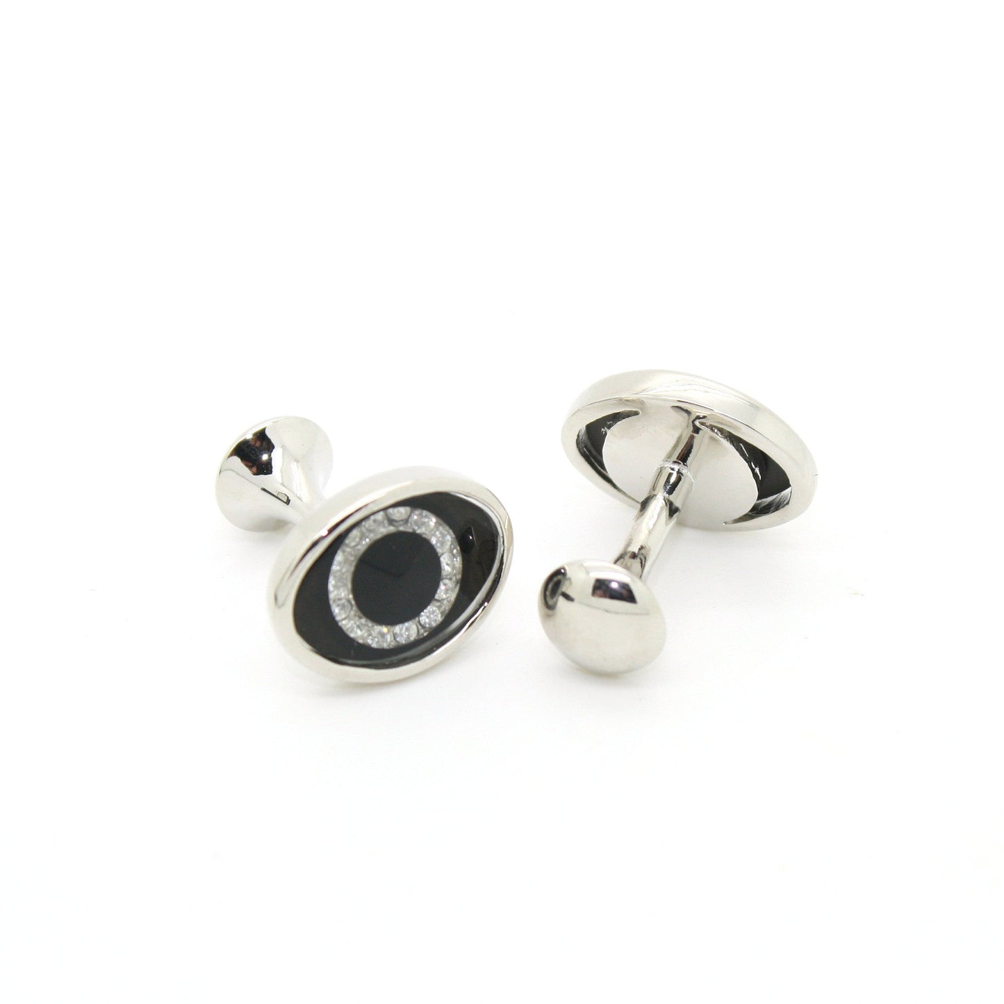 Silvertone Evil Eye Glass Stone Cuff Links With Jewelry Box