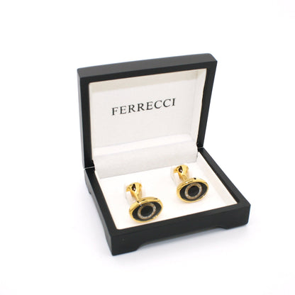 Goldtone Evil Eye Glass Stone Cuff Links With Jewelry Box
