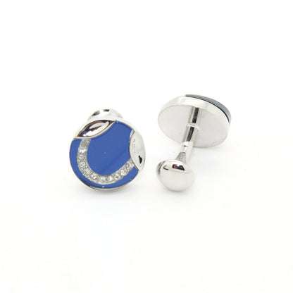 Silvertone Blue Glass Cuff Links With Jewelry Box