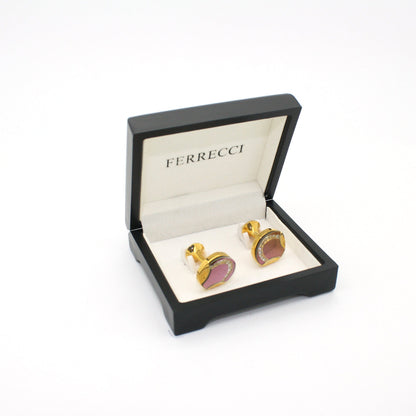 Goldtone Purple Glass Cuff Links With Jewelry Box