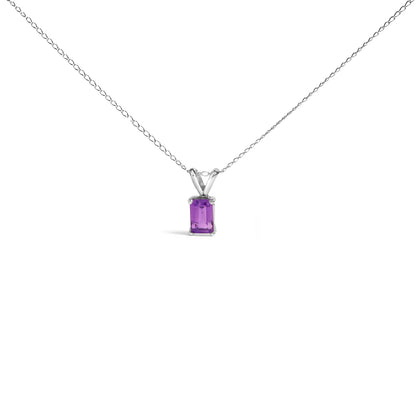 Collar con colgante solitario de amatista morada de 6x4 mm de talla esmeralda de oro blanco de 14 quilates