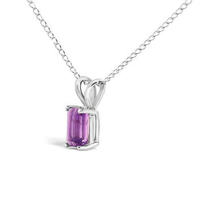 Collar con colgante solitario de amatista morada de 6x4 mm de talla esmeralda de oro blanco de 14 quilates