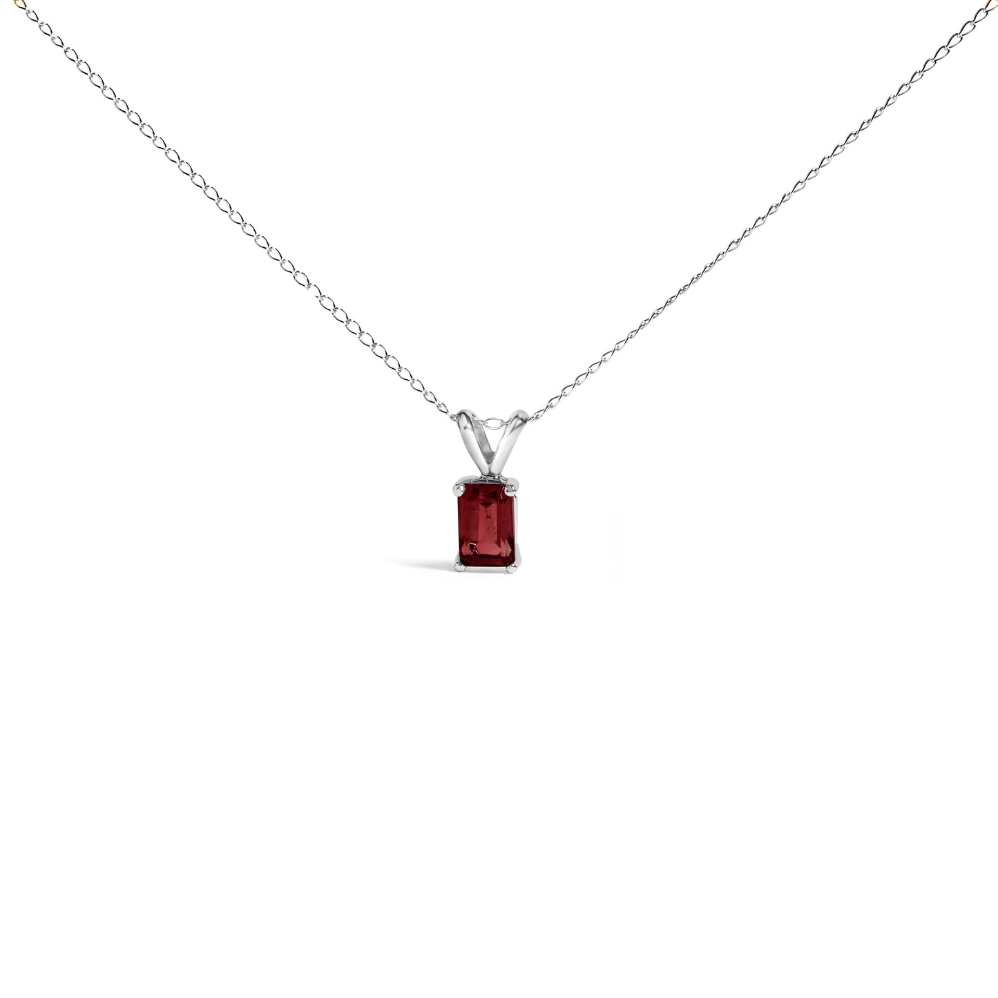 Collar con colgante solitario de amatista morada de 6x4 mm de talla esmeralda de oro blanco de 14 quilates