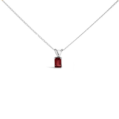 Collar con colgante solitario de amatista morada de 6x4 mm de talla esmeralda de oro blanco de 14 quilates