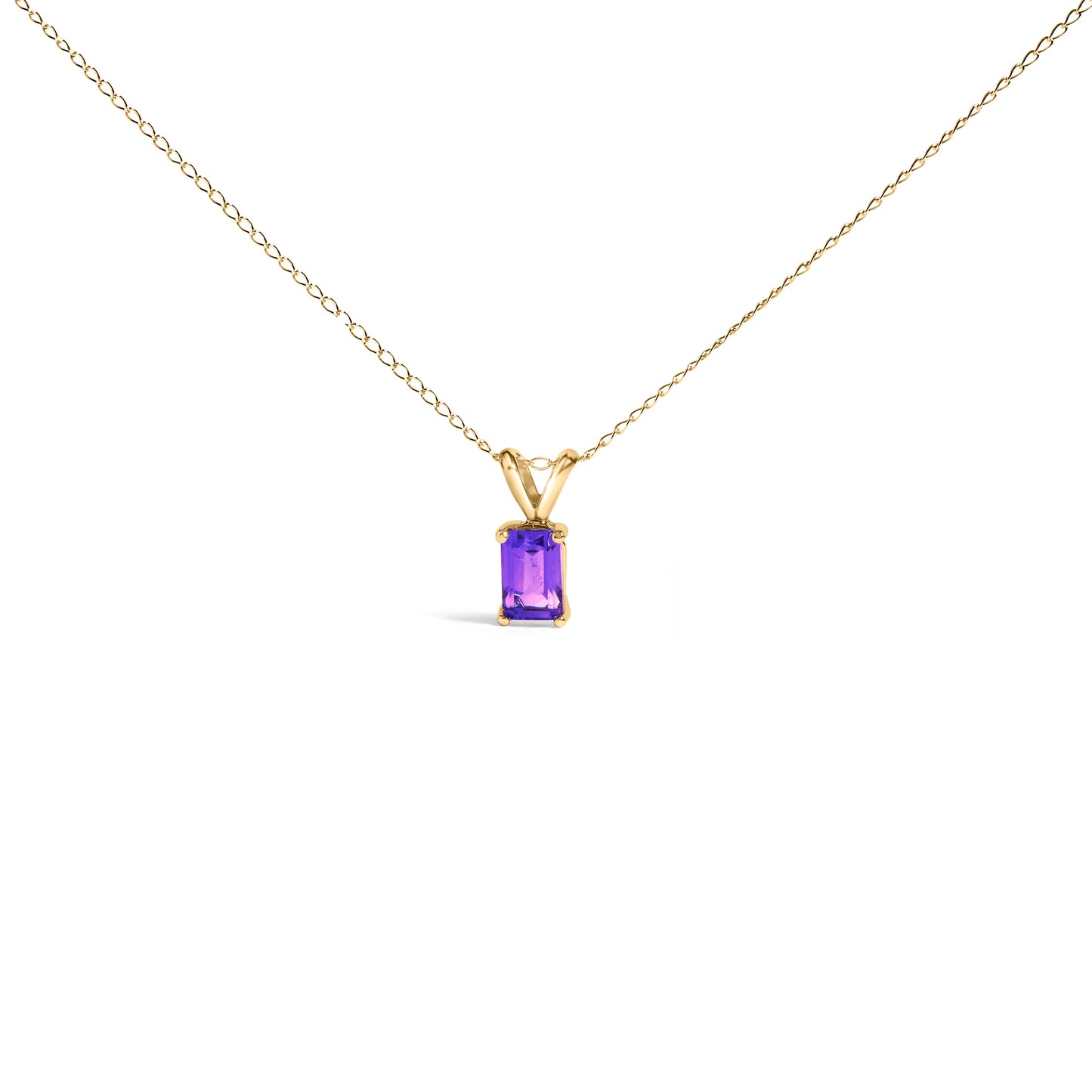 Collar con colgante solitario de amatista morada de 6x4 mm de talla esmeralda de oro blanco de 14 quilates