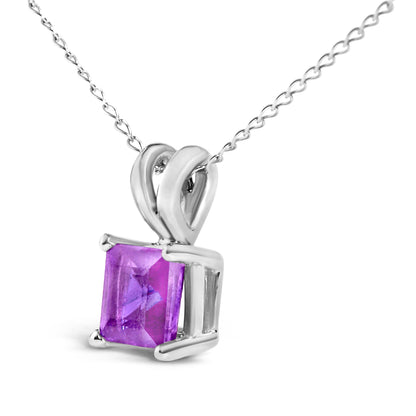 Collar con colgante solitario de amatista morada de oro blanco de 14 quilates con forma cuadrada de 5x5 mm