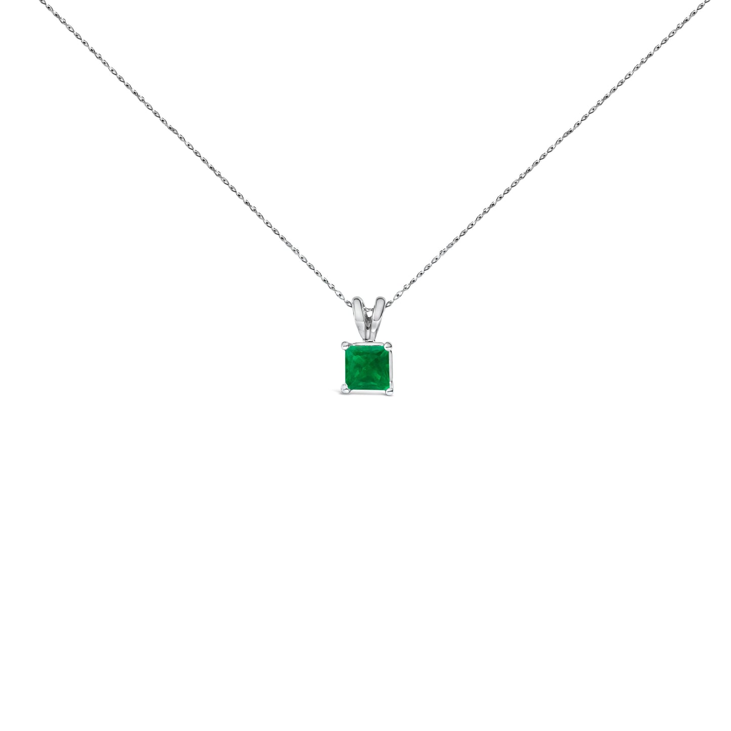 Collar con colgante solitario de amatista morada de oro blanco de 14 quilates con forma cuadrada de 5x5 mm