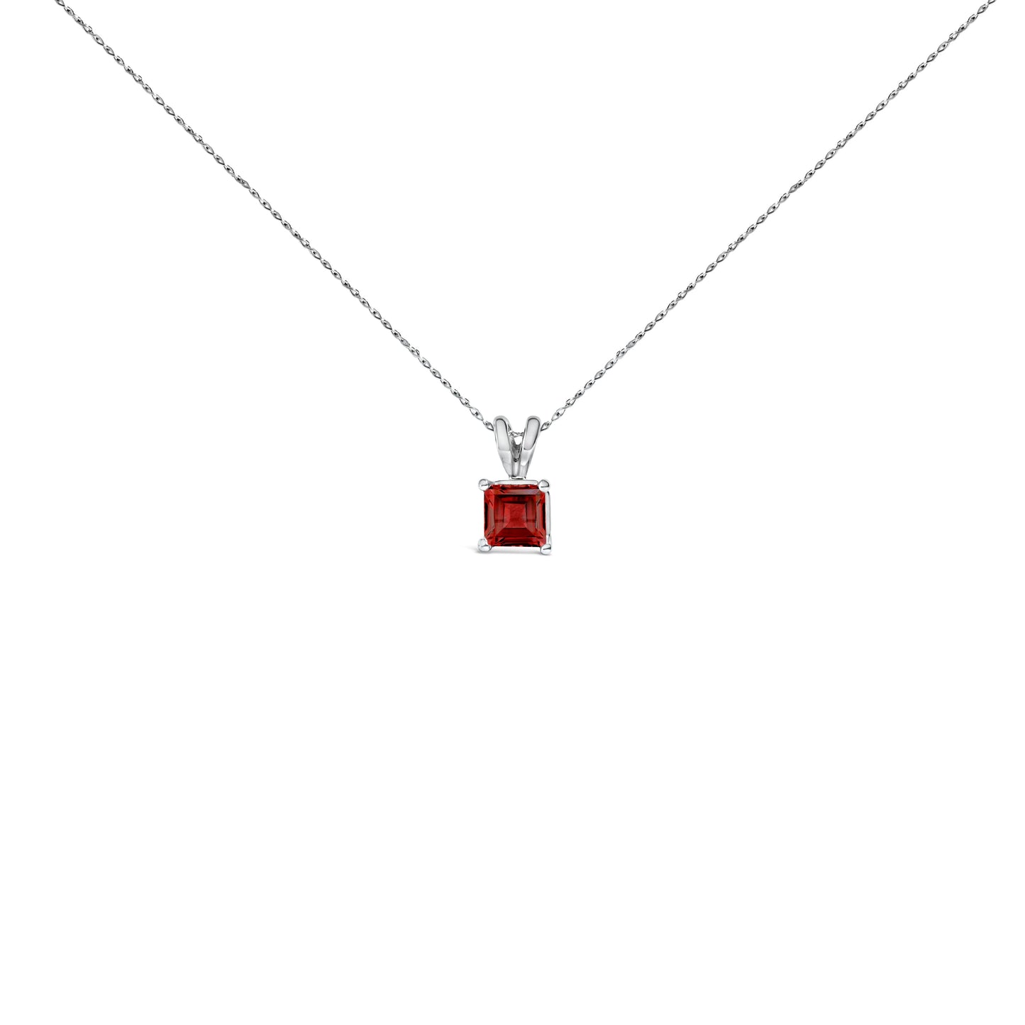 Collar con colgante solitario de amatista morada de oro blanco de 14 quilates con forma cuadrada de 5x5 mm