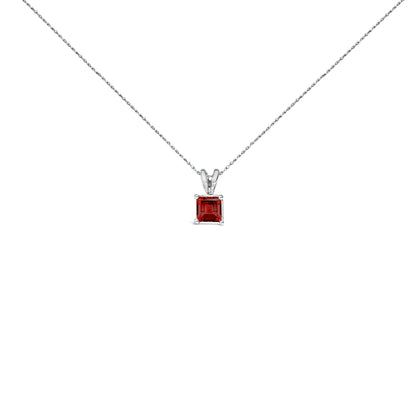 Collar con colgante solitario de amatista morada de oro blanco de 14 quilates con forma cuadrada de 5x5 mm
