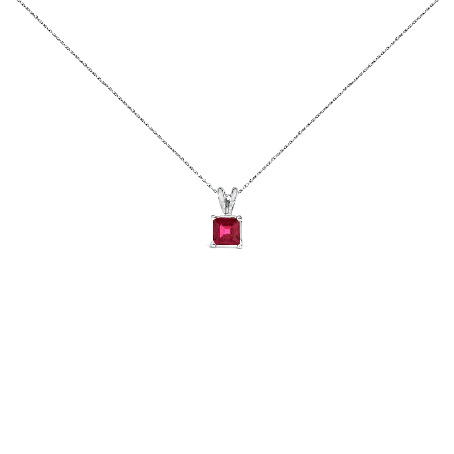 Collar con colgante solitario de amatista morada de oro blanco de 14 quilates con forma cuadrada de 5x5 mm