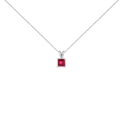 Collar con colgante solitario de amatista morada de oro blanco de 14 quilates con forma cuadrada de 5x5 mm