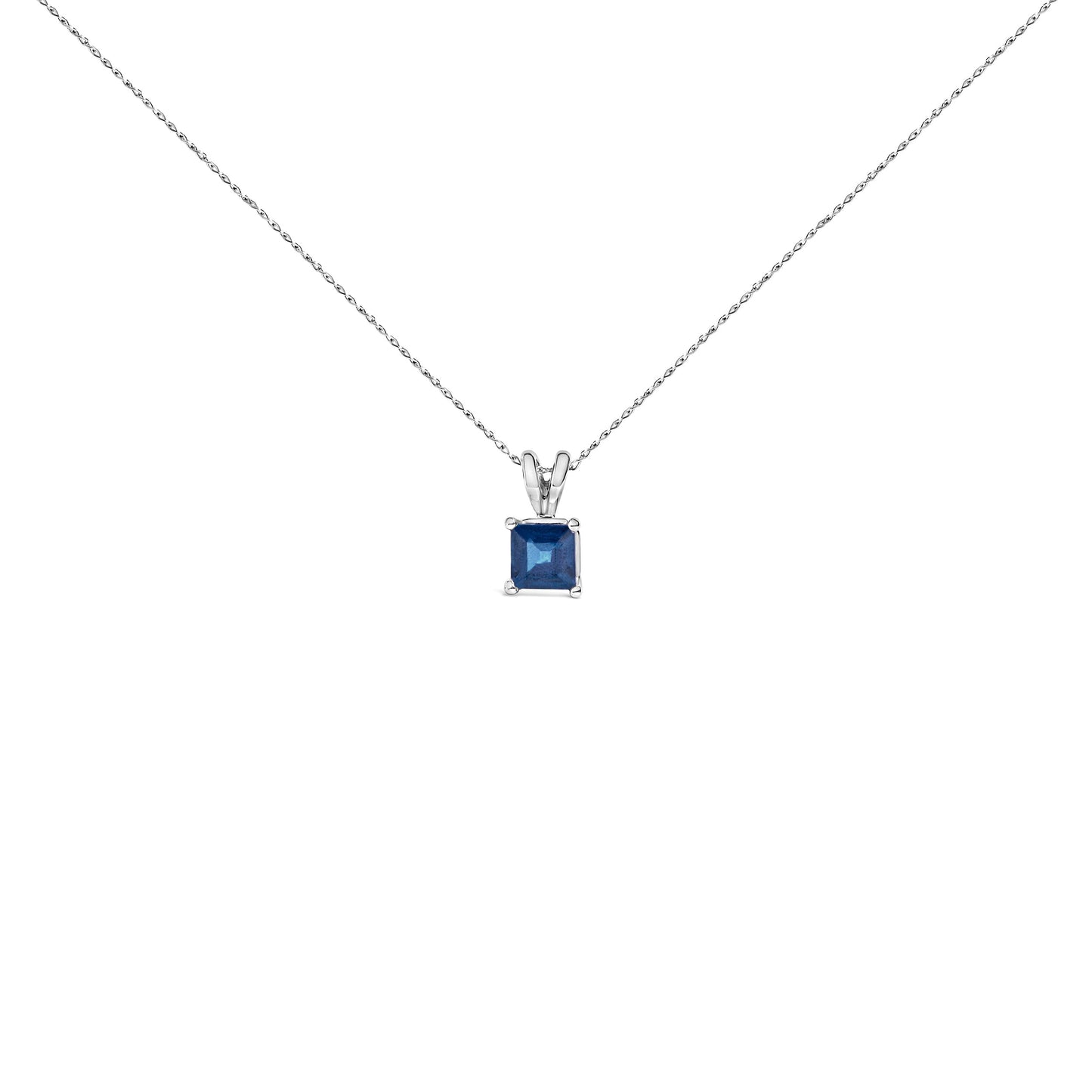 Collar con colgante solitario de amatista morada de oro blanco de 14 quilates con forma cuadrada de 5x5 mm