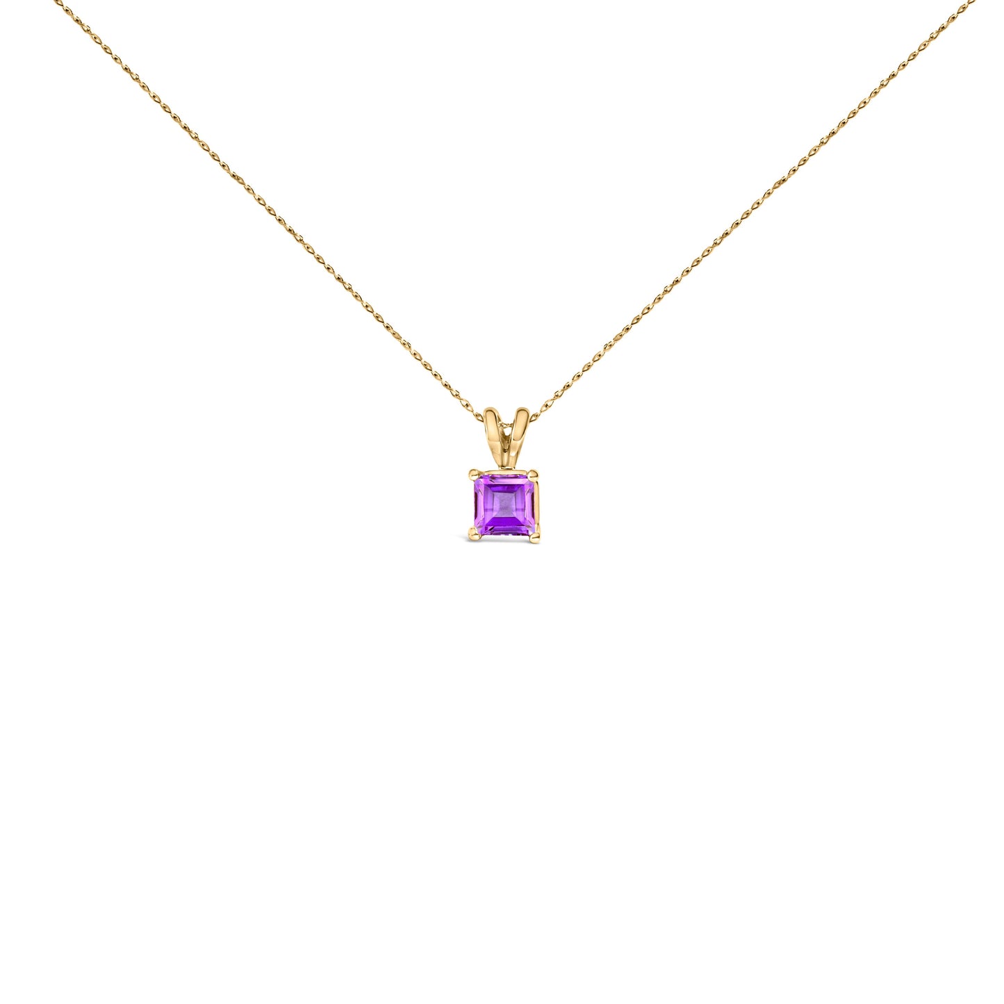 Collar con colgante solitario de amatista morada de oro blanco de 14 quilates con forma cuadrada de 5x5 mm