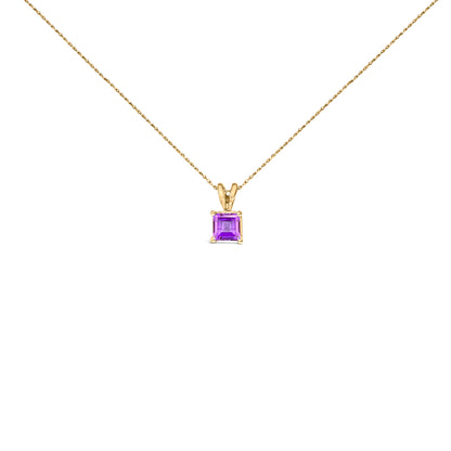Collar con colgante solitario de amatista morada de oro blanco de 14 quilates con forma cuadrada de 5x5 mm